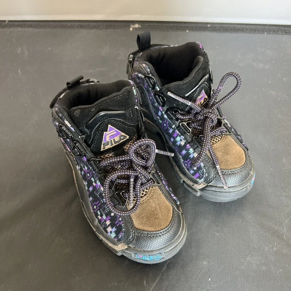 Kids Fila Grant Hill 2 Outdoor Black Popcorn Aztec Print 11.5 3BM01382-972 Chrty